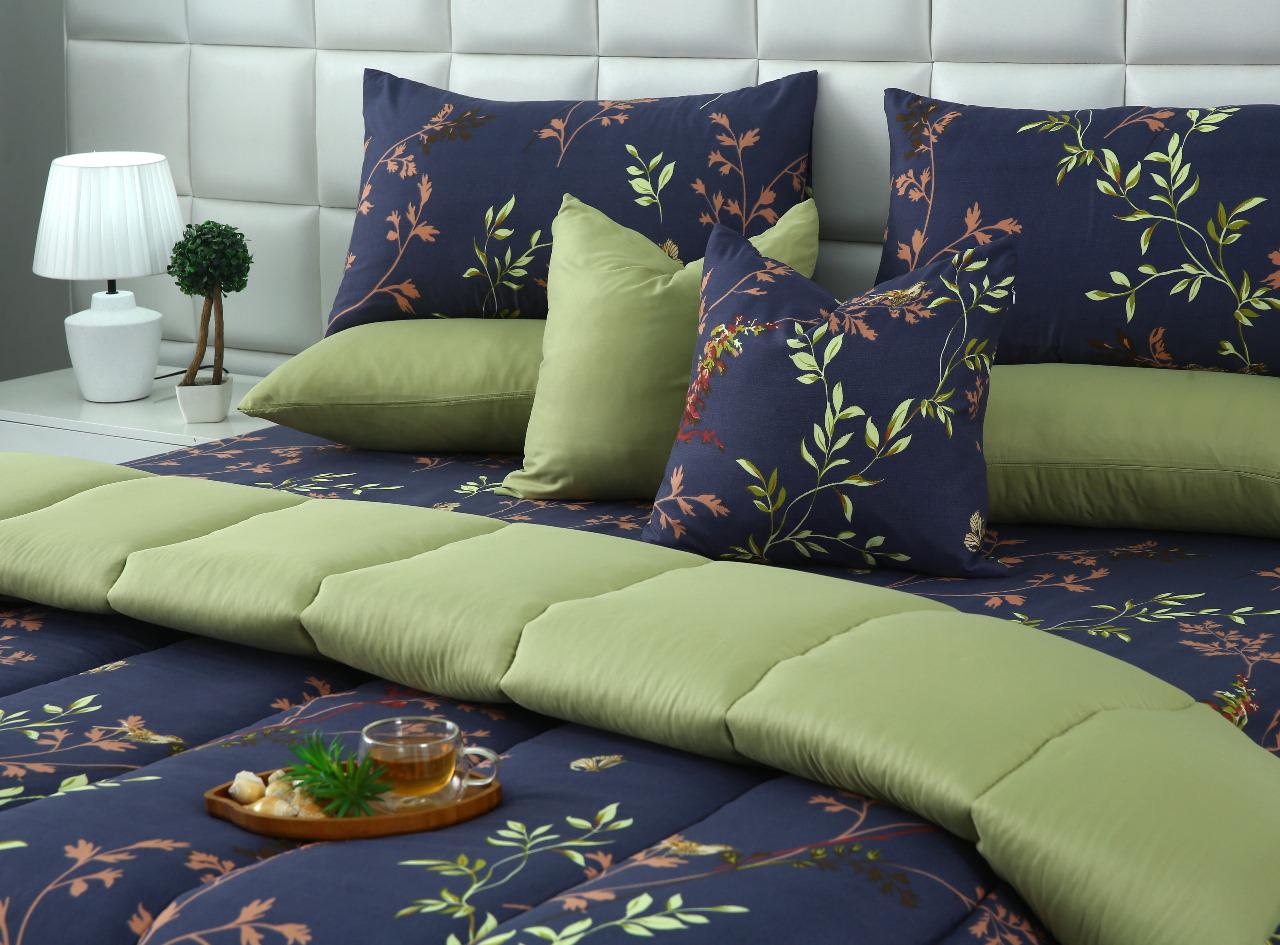 5 PCs Single Razai Set-Retro Leaf Comforters Apricot