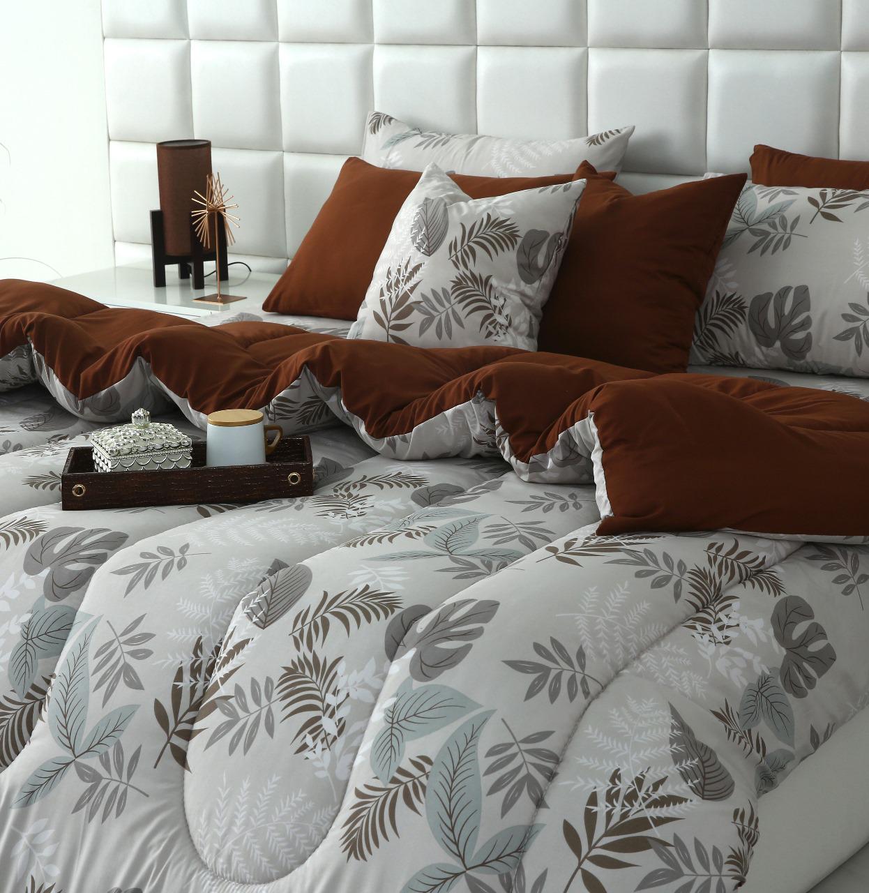 8 PCs Winter Razai Set-Leaf Style(With Brown Reverse) Comforters Apricot