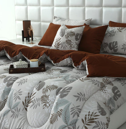 8 PCs Winter Razai Set-Leaf Style(With Brown Reverse) Comforters Apricot