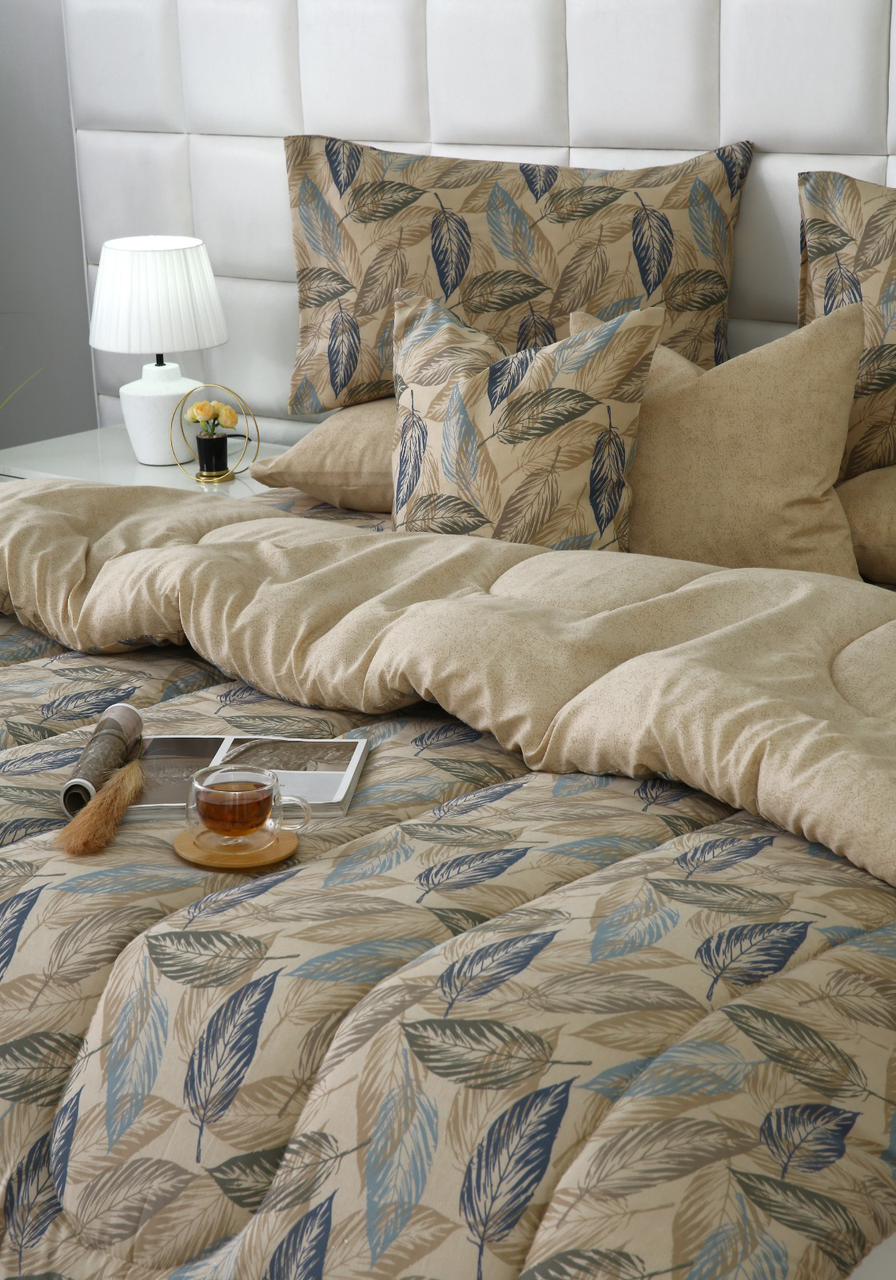 8 PCs Winter Razai Set-Garden Bench Comforters Apricot