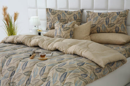 5 PCs Single Razai Set-Garden Bench Comforters Apricot