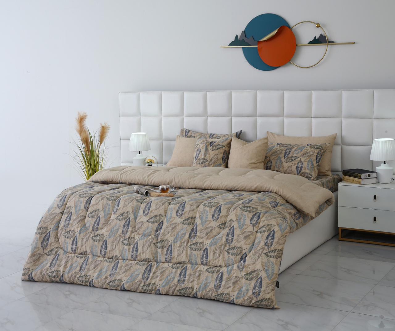 8 PCs Winter Razai Set-Garden Bench Comforters Apricot