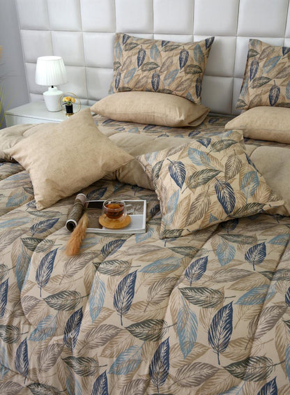 5 PCs Single Razai Set-Garden Bench Comforters Apricot