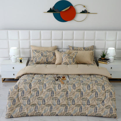 8 PCs Winter Razai Set-Garden Bench Comforters Apricot