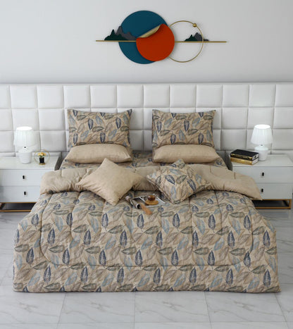 8 PCs Winter Razai Set-Garden Bench Comforters Apricot