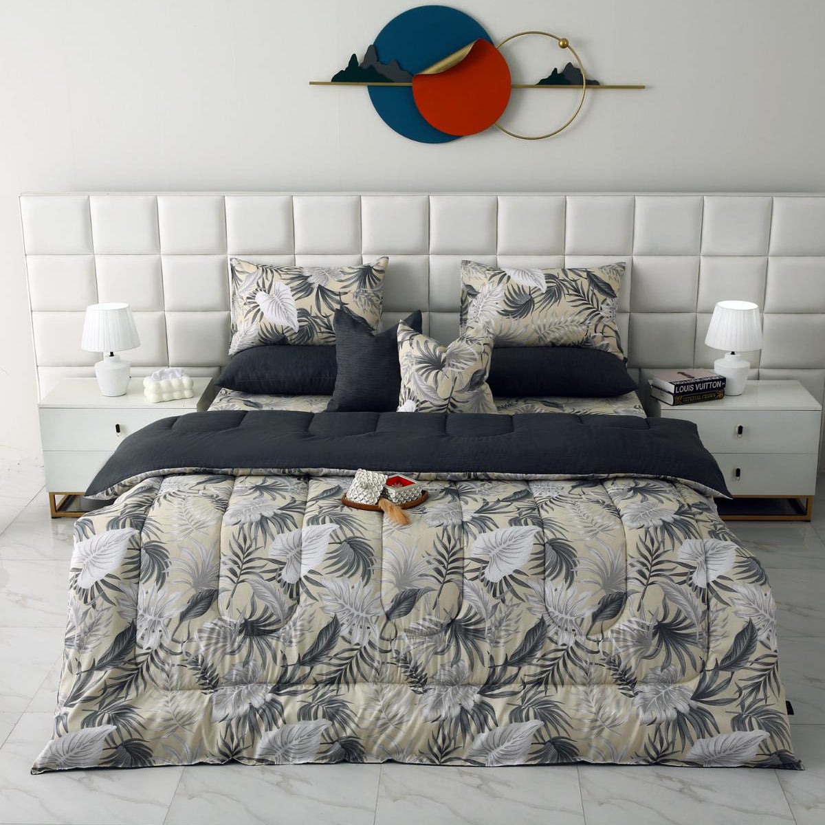 8 PCs Winter Razai Set-Hawaii(With Grey Reverse) Comforters Apricot