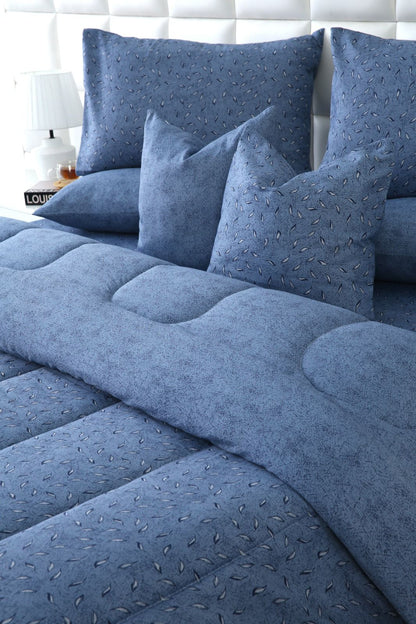 5 PCs Single Razai Set-Raincloud Blue Feathers Comforters Apricot