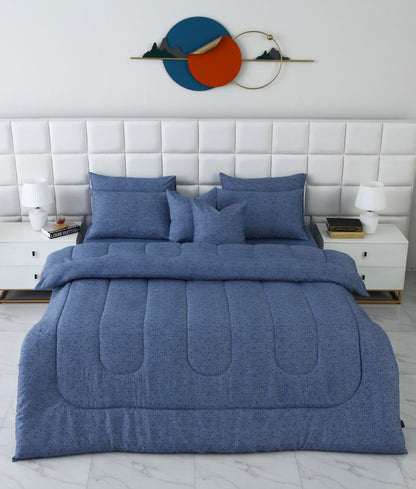 8 PCs Winter Razai Set-Raincloud Blue Feathers Comforters Apricot