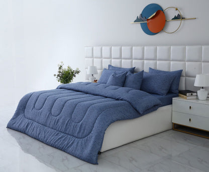 8 PCs Winter Razai Set-Raincloud Blue Feathers Comforters Apricot