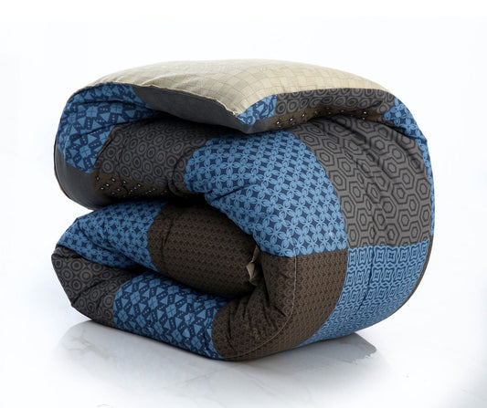 8 PCs Winter Razai Set-Indigo Patchwork Comforters Apricot