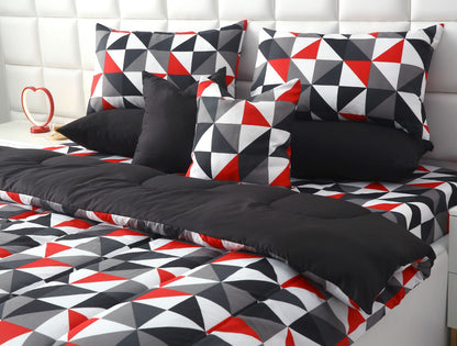 8 PCs Winter Razai Set-Abstract Geometric(With Black Reverse) Comforters Apricot