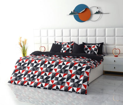 8 PCs Winter Razai Set-Abstract Geometric(With Black Reverse) Comforters Apricot