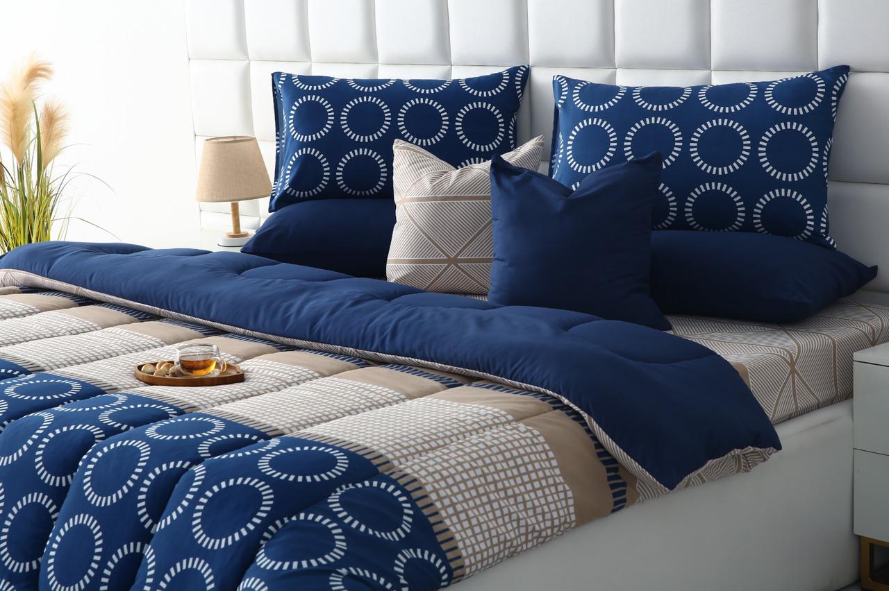 8 PCs Winter Razai Set-Starry Nights(With Blue Reverse) Comforters Apricot