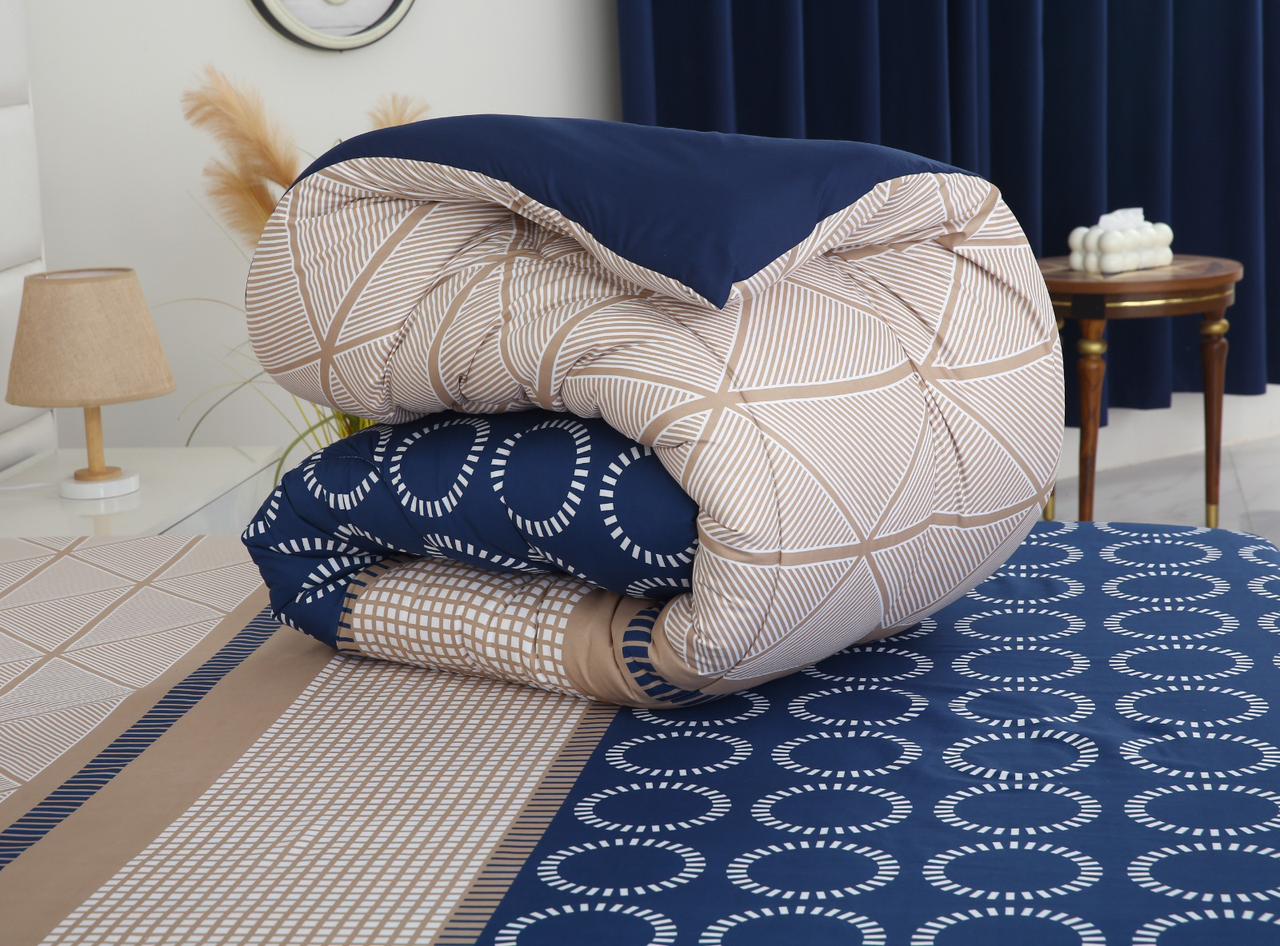 8 PCs Winter Razai Set-Starry Nights(With Blue Reverse) Comforters Apricot