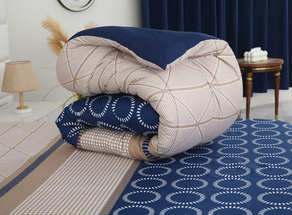 8 PCs Winter Razai Set-Starry Nights(With Blue Reverse) Comforters Apricot