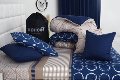 8 PCs Winter Razai Set-Starry Nights(With Blue Reverse) Comforters Apricot