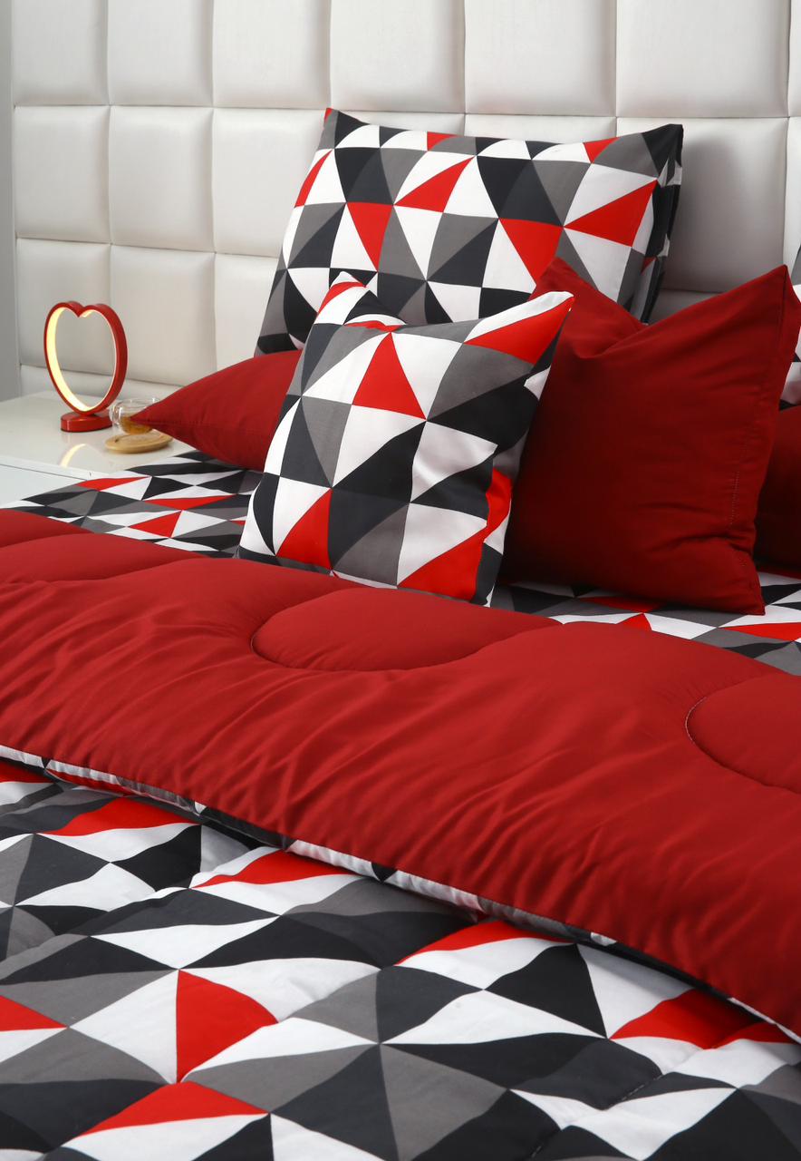 6 PCs Summer Comforter Set- Abstract Geometric Bed Spread Apricot