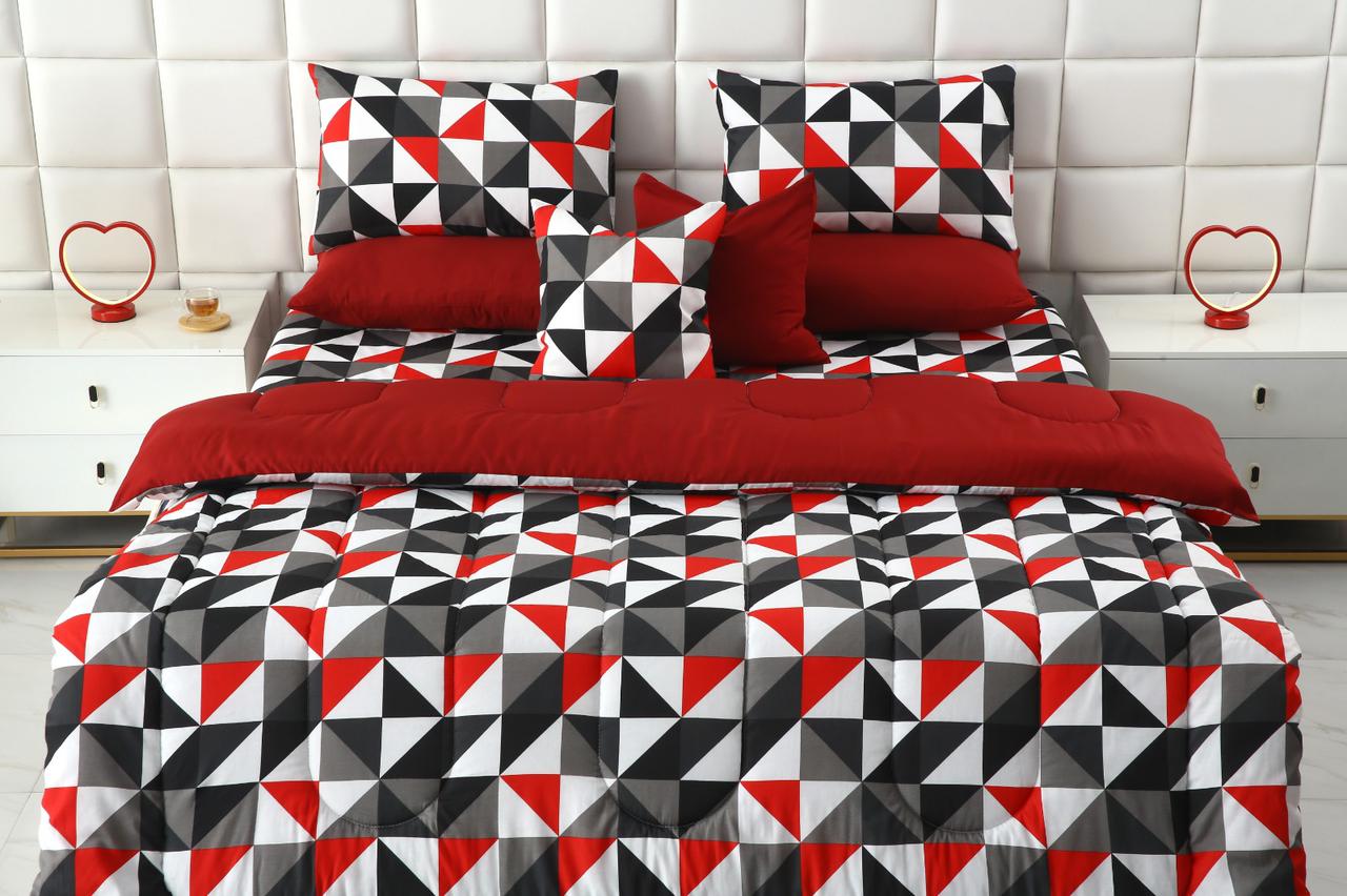6 PCs Summer Comforter Set- Abstract Geometric Bed Spread Apricot