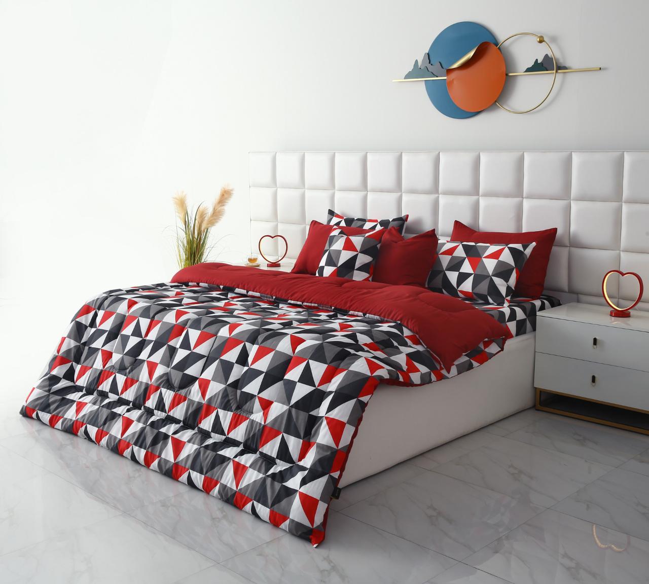 6 PCs Summer Comforter Set- Abstract Geometric Bed Spread Apricot