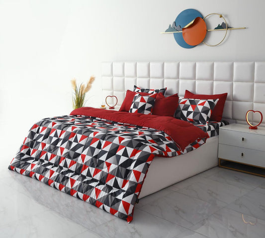 6 PCs Summer Comforter Set- Abstract Geometric Bed Spread Apricot