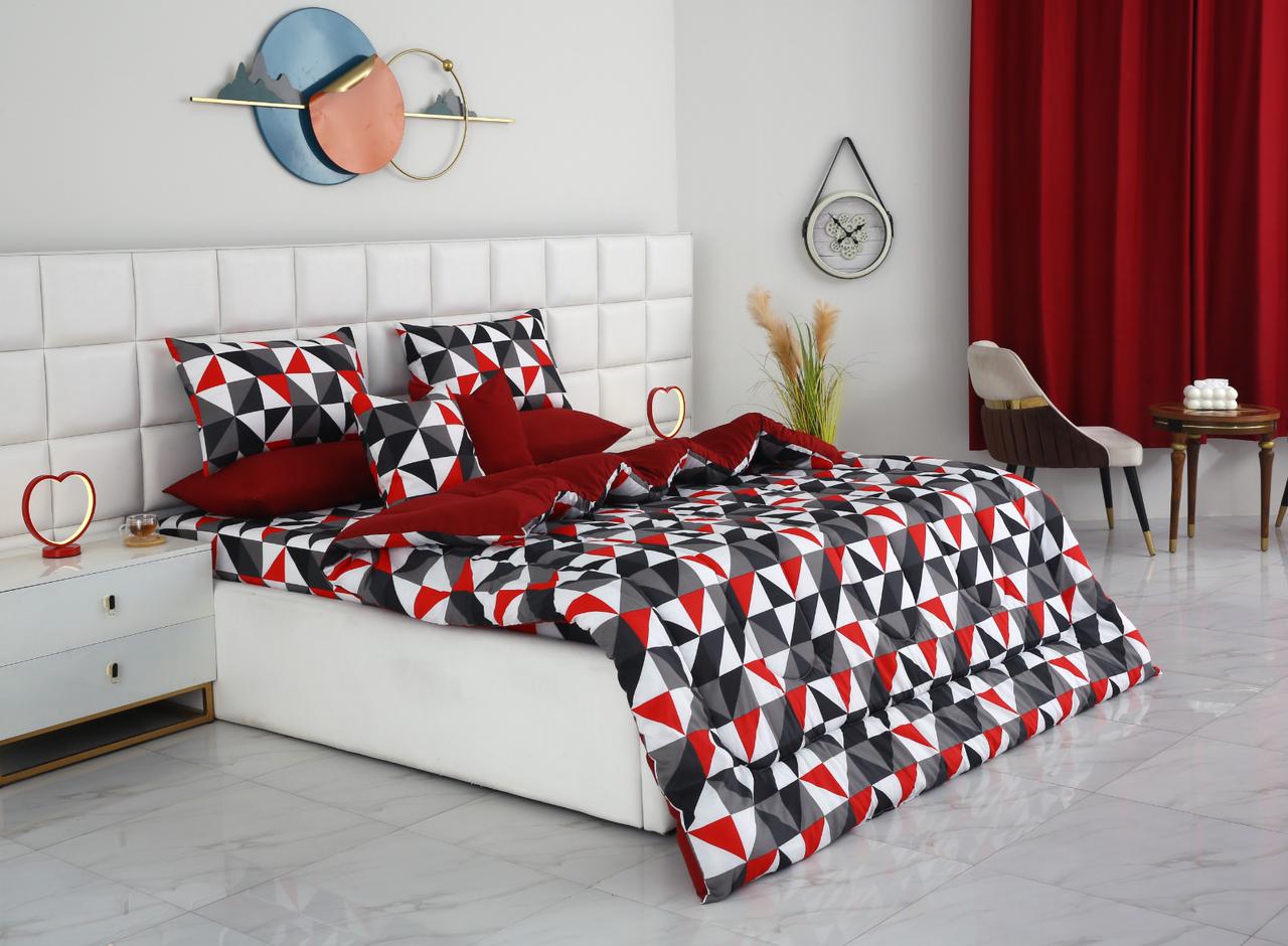 8 PCs Winter Razai Set-Abstract Geometric Comforters Apricot