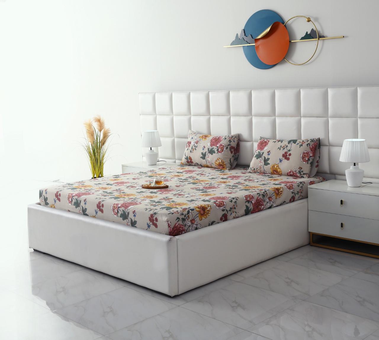 Fitted Bed Sheet-Vintage Garden Fitted Sheets Apricot