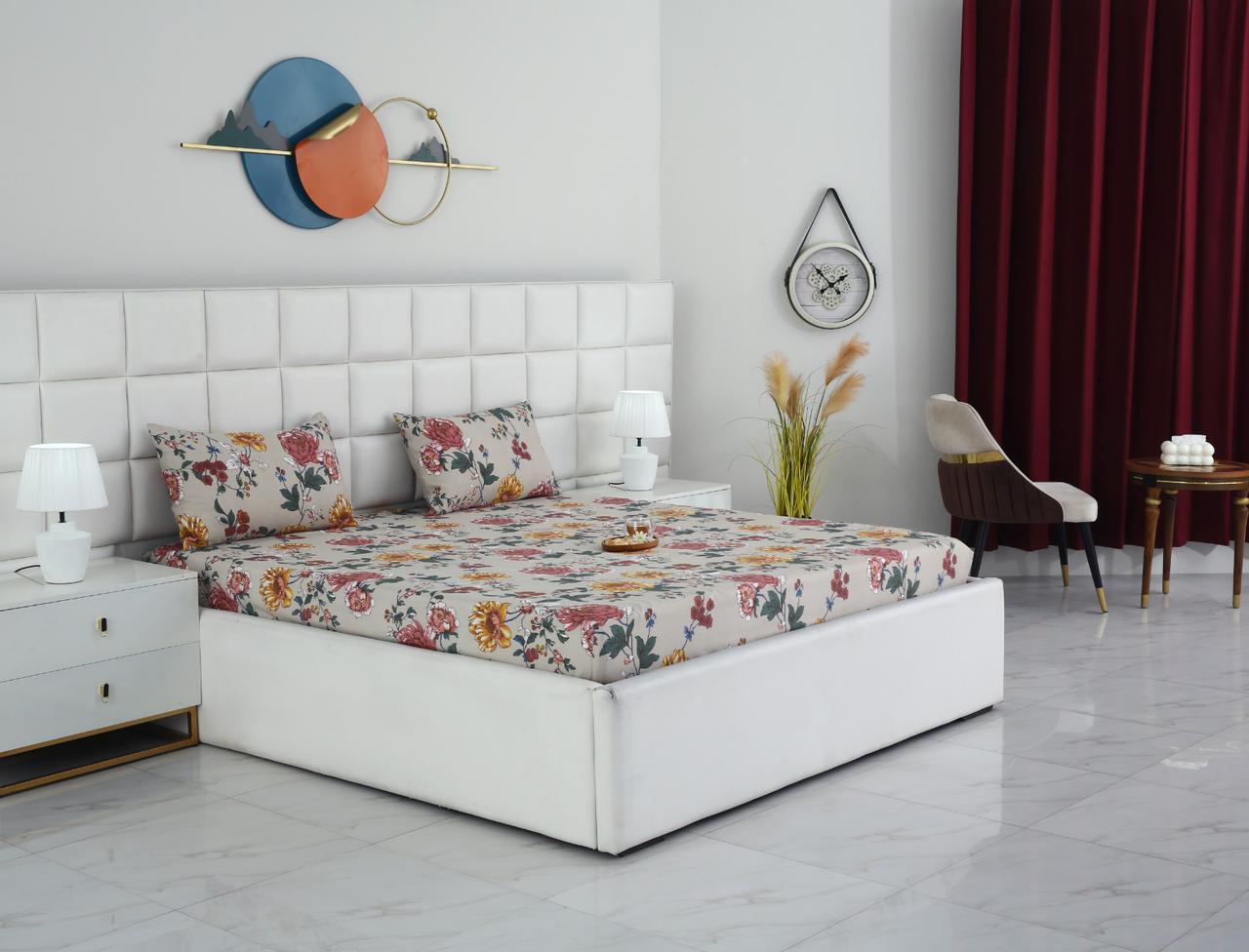 Fitted Bed Sheet-Vintage Garden Fitted Sheets Apricot