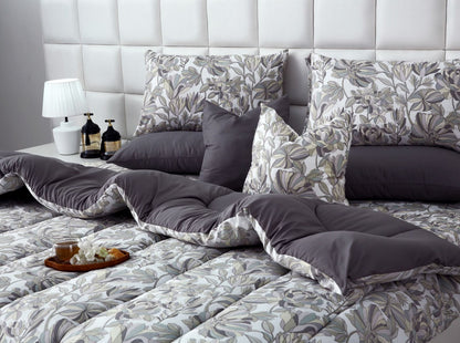 8 PCs Winter Razai Set-Buds Floral(With Pastel Grey Reverse) Comforters Apricot