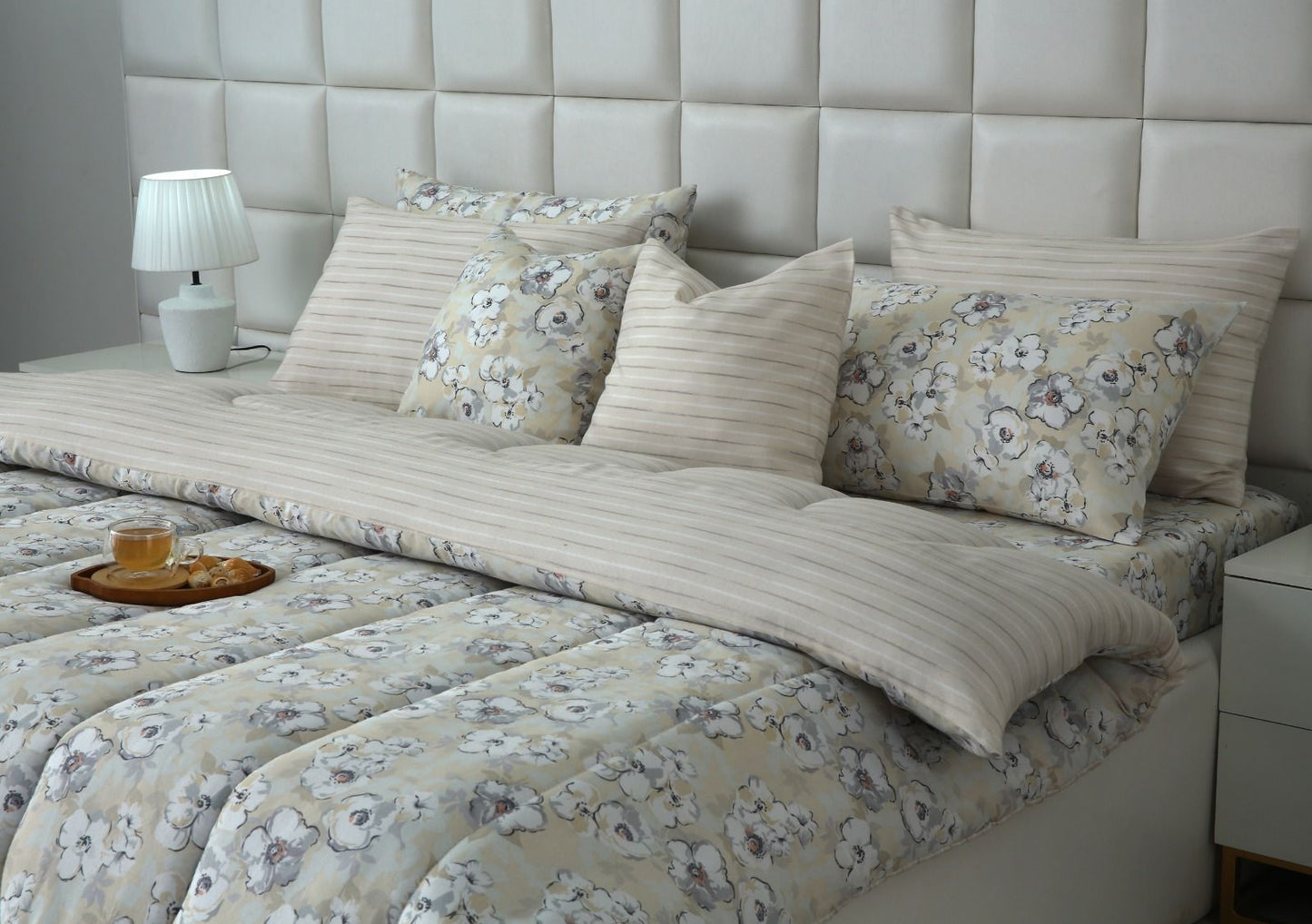 8 PCs Winter Razai Set-Buttercup Comforters Apricot