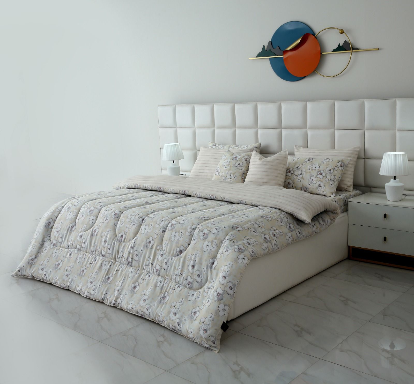 8 PCs Winter Razai Set-Buttercup Comforters Apricot