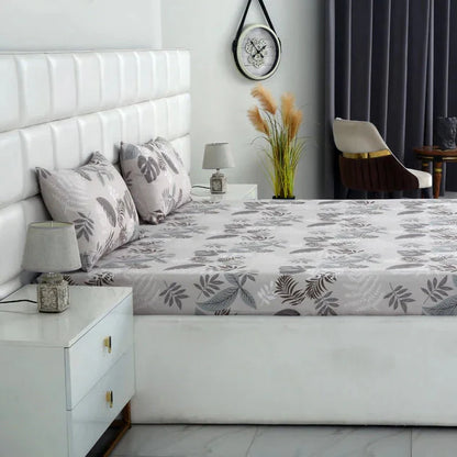 2Pcs Single Bed Sheet-Leaf Style single bed sheet Apricot
