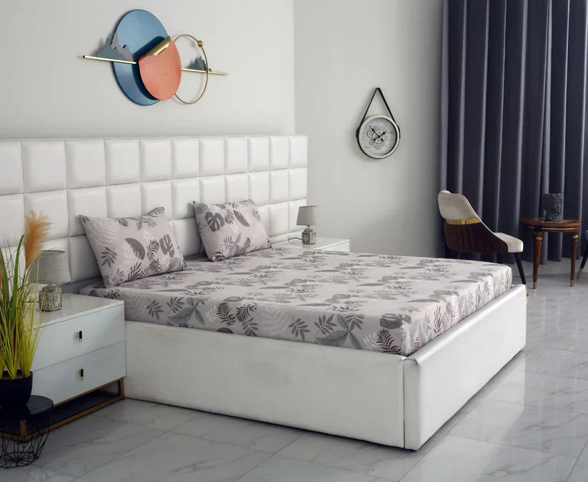 3 PCs Double Bed Sheet-Leaf Style BED SHEET Apricot