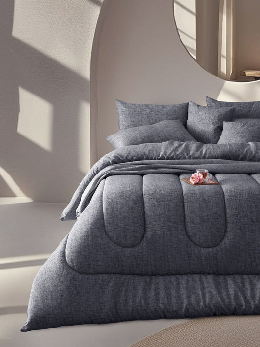 8 PCs Winter Razai Set-Grey Texture Comforters Apricot