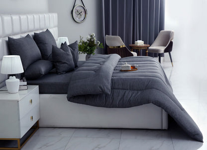 8 PCs Winter Razai Set-Grey Texture Comforters Apricot