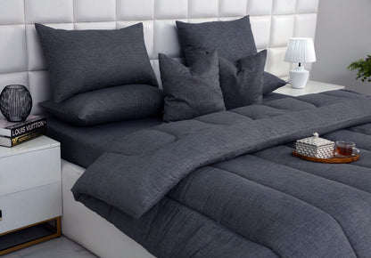 8 PCs Winter Razai Set-Grey Texture Comforters Apricot