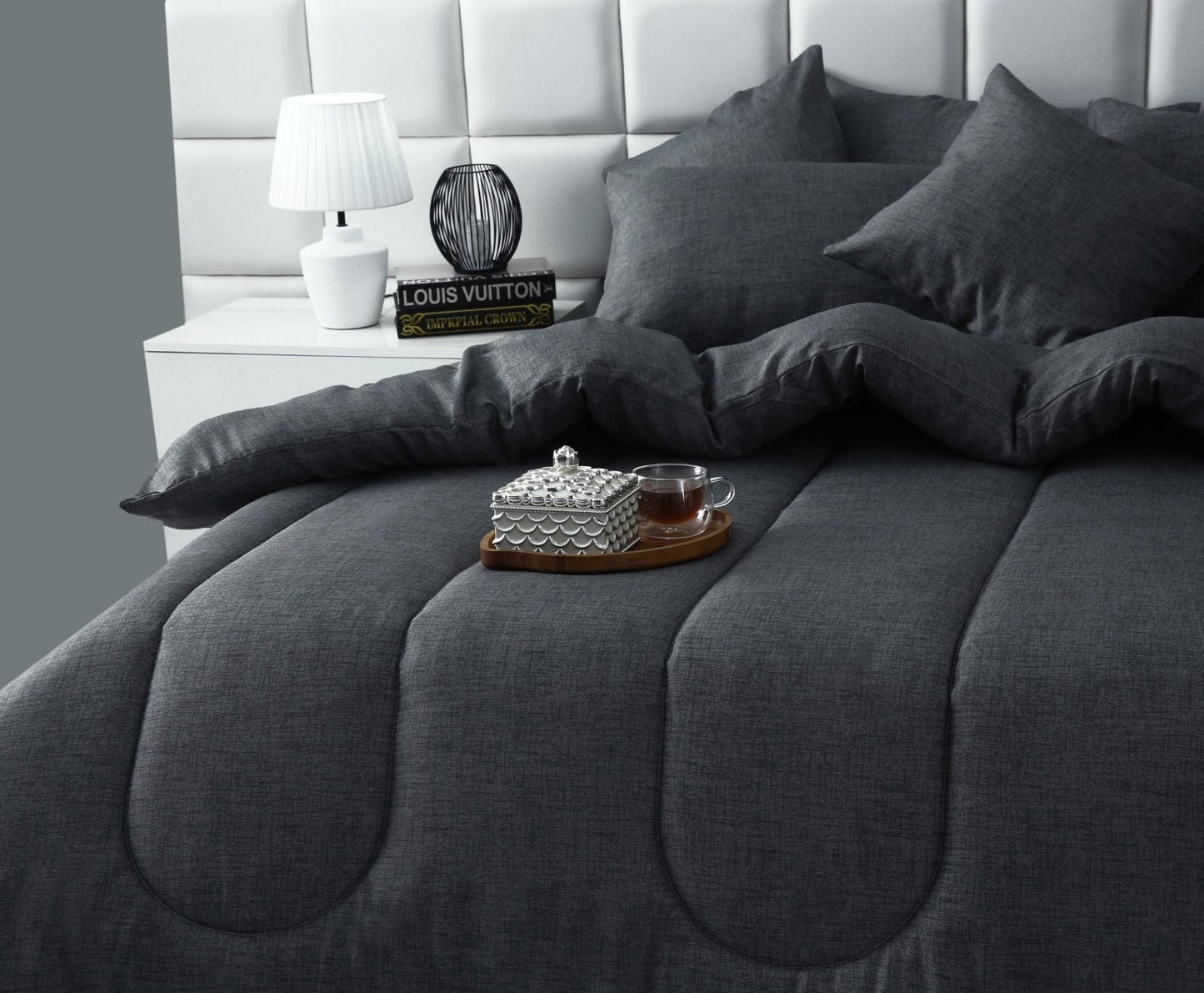 8 PCs Winter Razai Set-Grey Texture Comforters Apricot