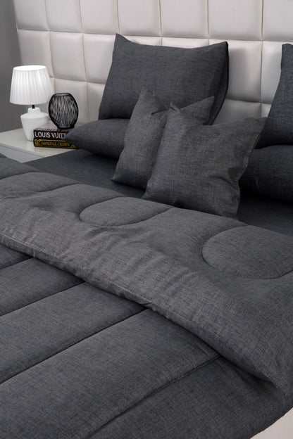 8 PCs Winter Razai Set-Grey Texture Comforters Apricot