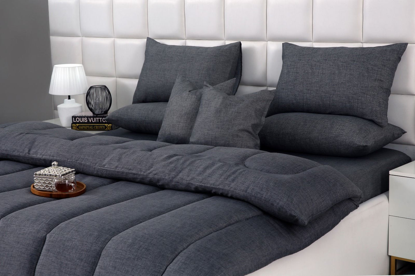 8 PCs Winter Razai Set-Grey Texture Comforters Apricot