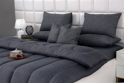 8 PCs Winter Razai Set-Grey Texture Comforters Apricot