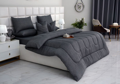 8 PCs Winter Razai Set-Grey Texture Comforters Apricot