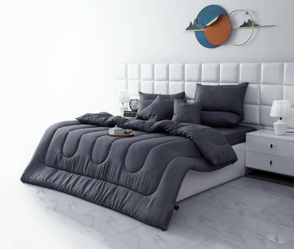 8 PCs Winter Razai Set-Grey Texture Comforters Apricot