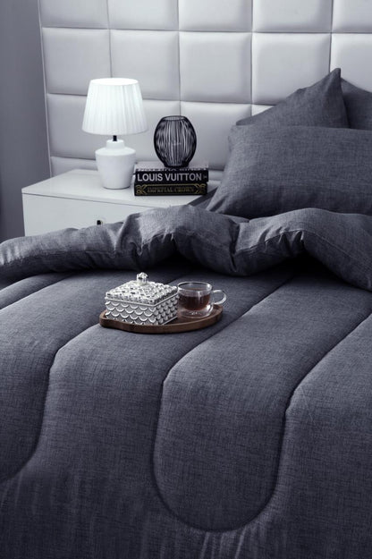 8 PCs Winter Razai Set-Grey Texture Comforters Apricot