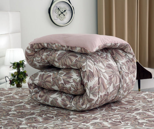 8 PCs Winter Razai Set-Buds Floral(With Pastel Pink Reverse) Comforters Apricot