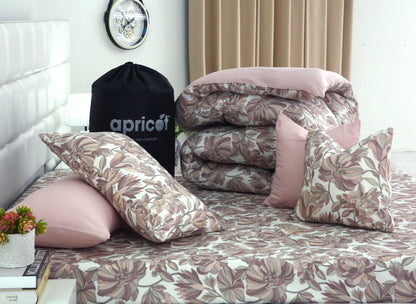 8 PCs Winter Razai Set-Buds Floral(With Pastel Pink Reverse) Comforters Apricot
