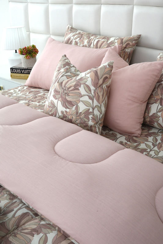 1 PC Single Razai-Buds Floral(With Pastel Pink Reverse) Comforters Apricot