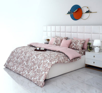 8 PCs Winter Razai Set-Buds Floral(With Pastel Pink Reverse) Comforters Apricot