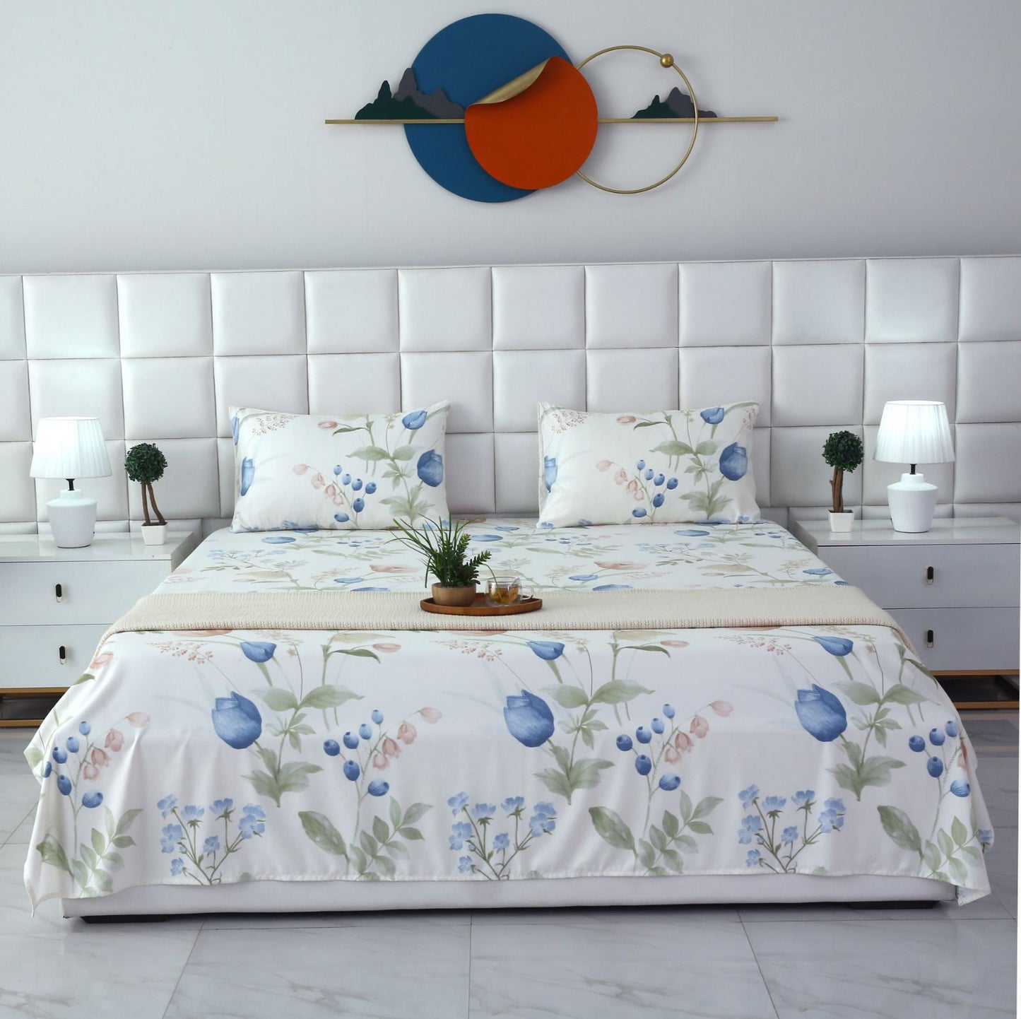 2Pcs Single Bed Sheet- Water Lilly single bed sheet Apricot