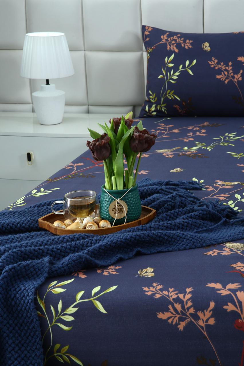 Fitted Bed Sheet-Retro Leaf Fitted Sheets Apricot