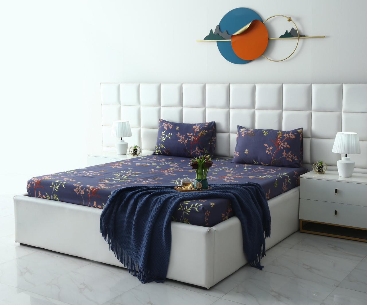 Fitted Bed Sheet-Retro Leaf Fitted Sheets Apricot