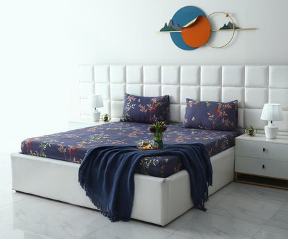 Fitted Bed Sheet-Retro Leaf Fitted Sheets Apricot